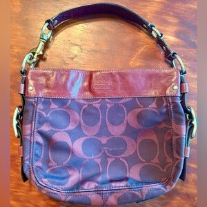 Coach 'ZOE' Handbag Burgundy Jacquard  Loop Handles Great Condition